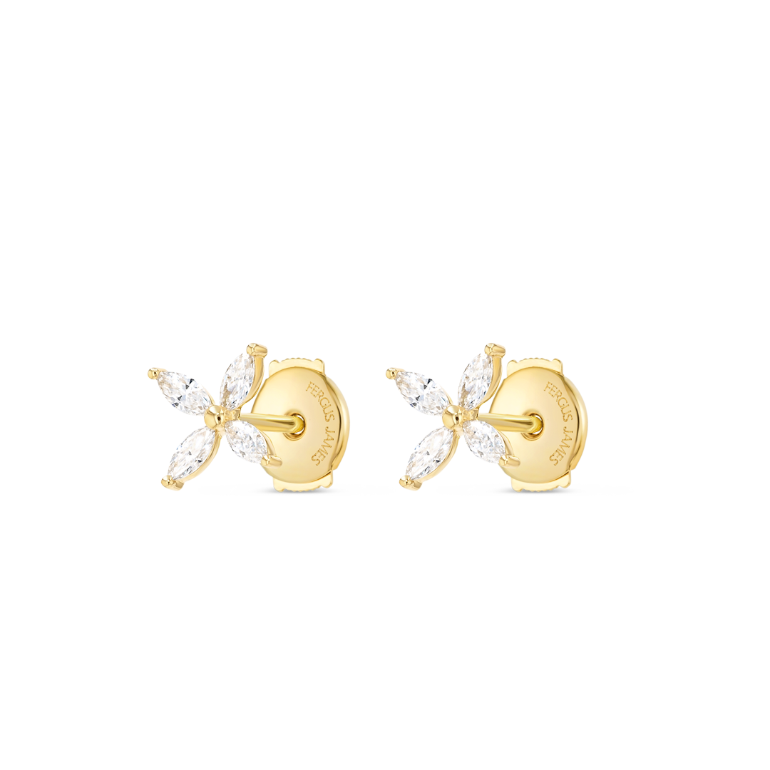 Natural Diamond Lily Pad Earrings Yellow Gold