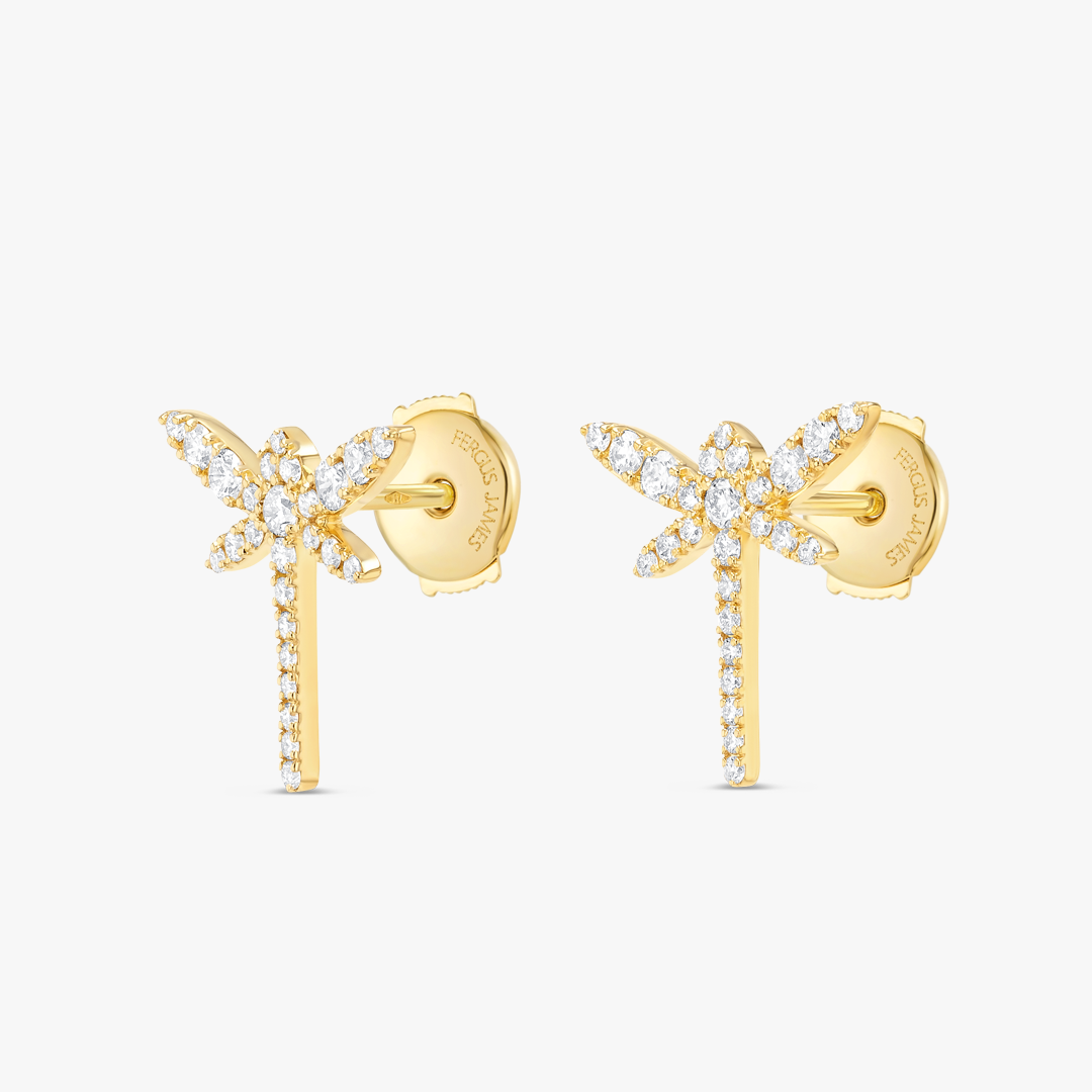 Dragonfly Natural Diamond Earrings Yellow Gold
