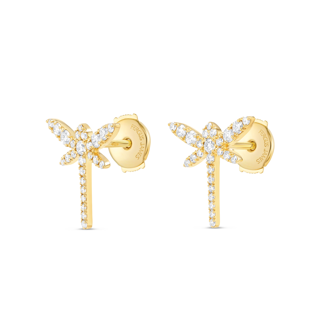 Dragonfly Natural Diamond Earrings Yellow Gold