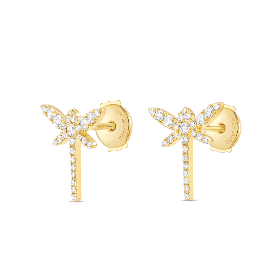 Dragonfly Natural Diamond Earrings Yellow Gold