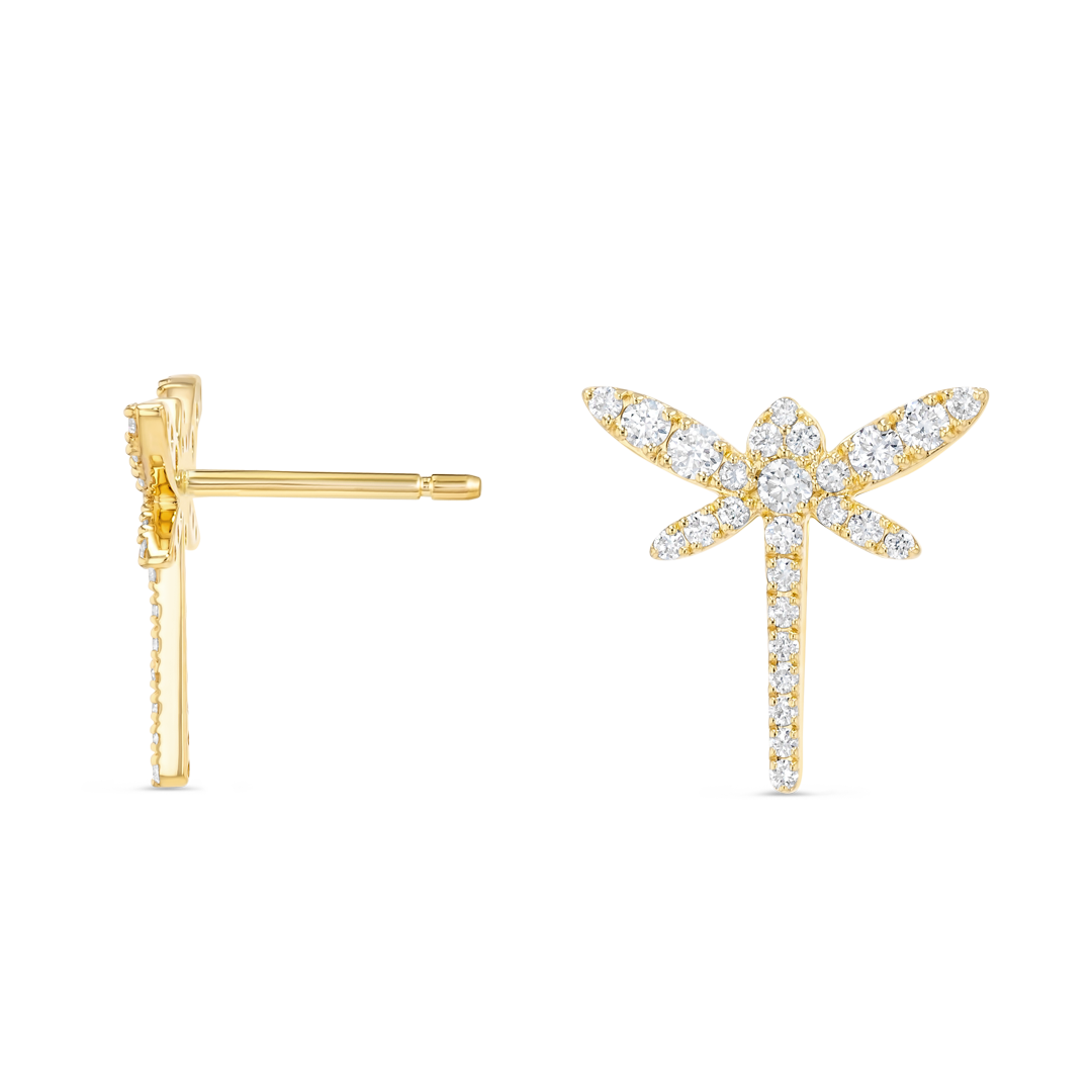 Dragonfly Natural Diamond Earrings Yellow Gold