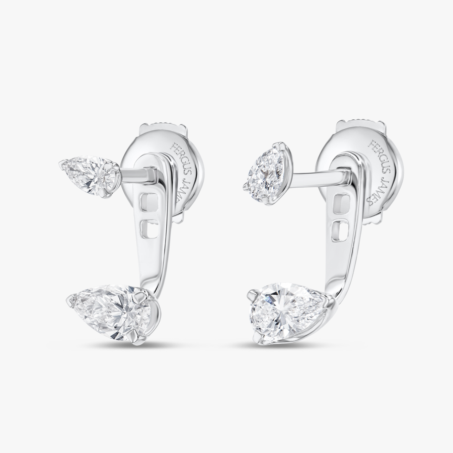 Angled Pear Shaped Natural Diamond Slider Earrings White Gold