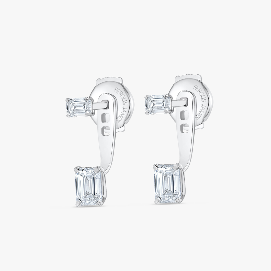 Emerald Shaped Natural Diamond Slider Earrings White Gold