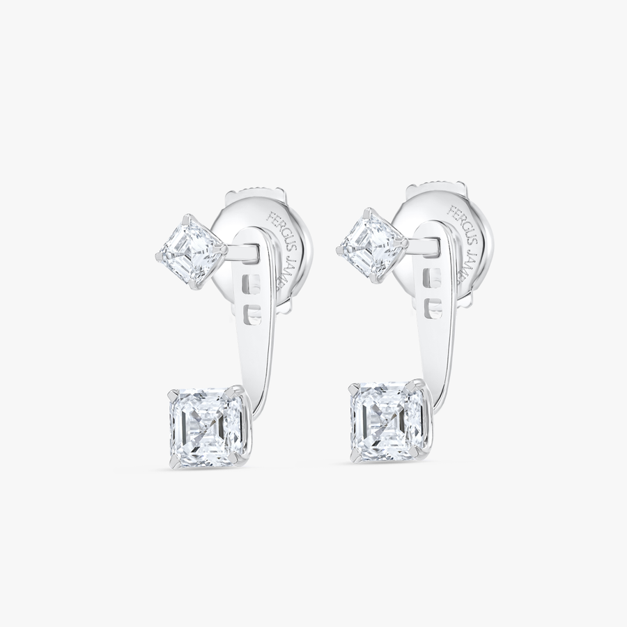 Asscher Shaped Natural Diamond Slider Earrings White Gold