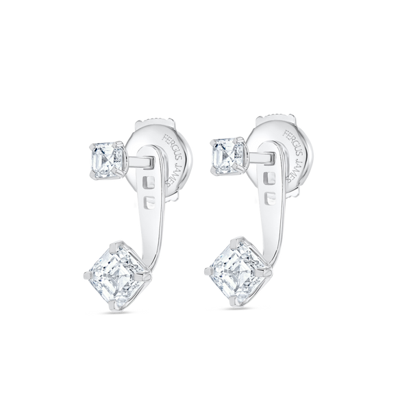 Angled Asscher Shaped Natural Diamond Slider Earrings White Gold