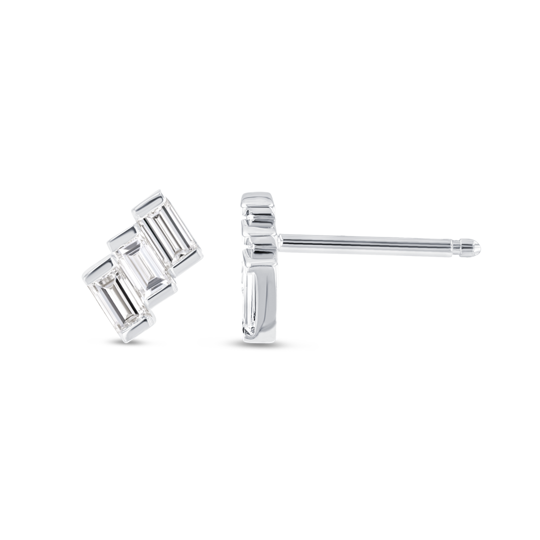 Ladder Natural Diamond Baguette Earrings White Gold