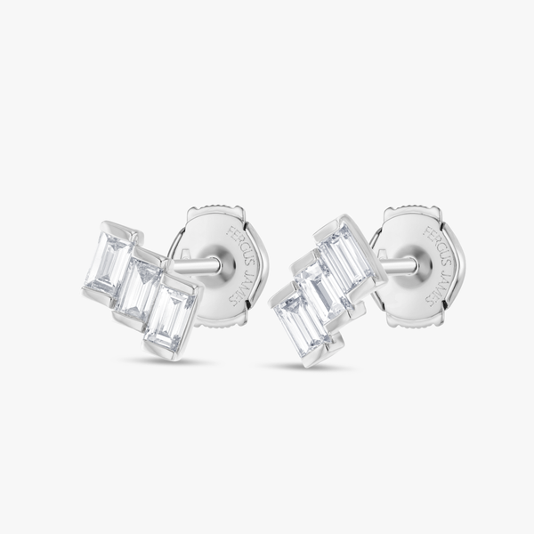 Ladder Natural Diamond Baguette Earrings White Gold