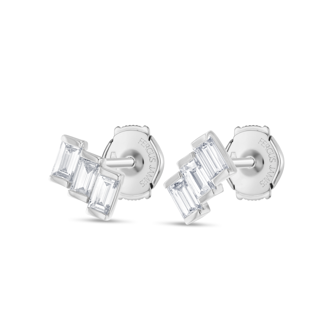 Ladder Natural Diamond Baguette Earrings White Gold