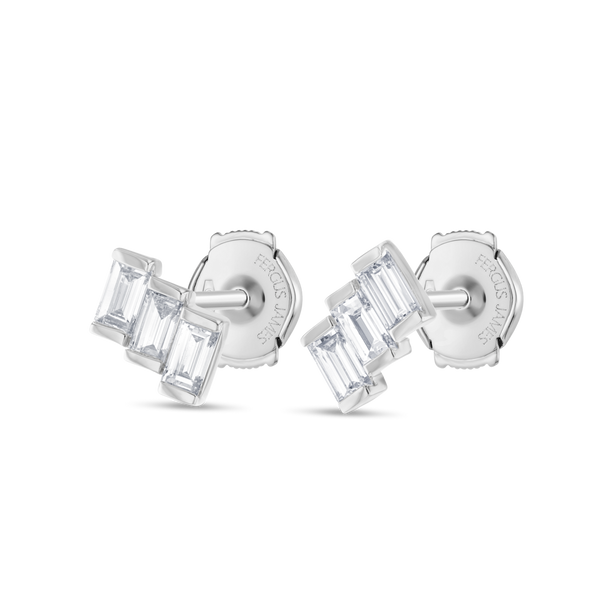 Ladder Natural Diamond Baguette Earrings White Gold