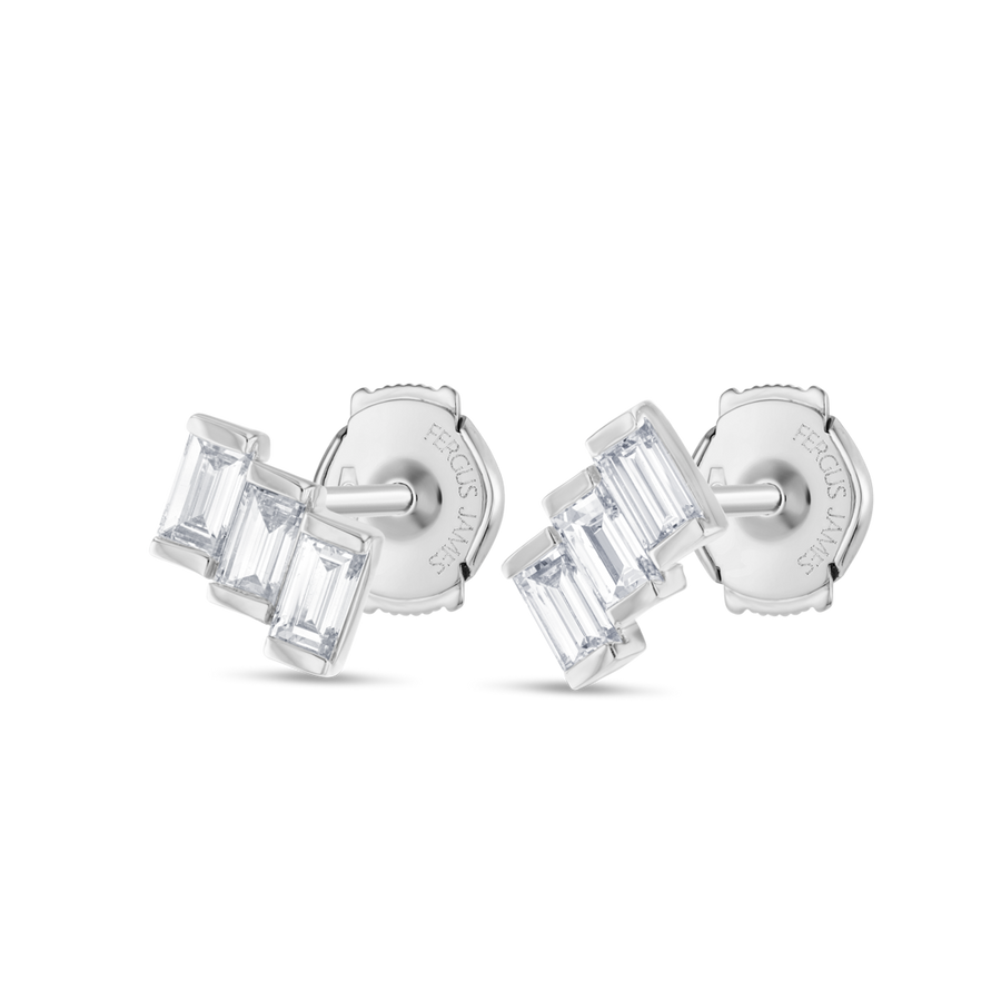 Ladder Natural Diamond Baguette Earrings White Gold