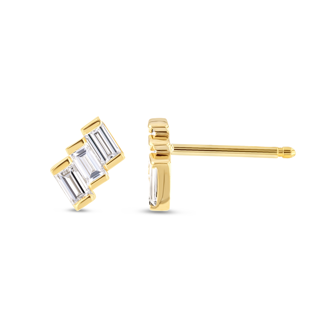 Ladder Natural Diamond Baguette Stair Earrings Yellow Gold