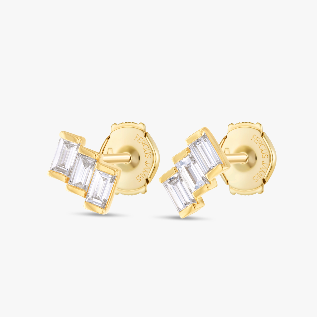 Ladder Natural Diamond Baguette Stair Earrings Yellow Gold