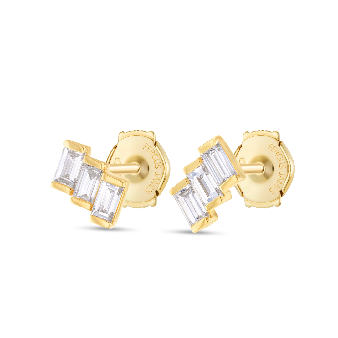 Ladder Natural Diamond Baguette Stair Earrings Yellow Gold
