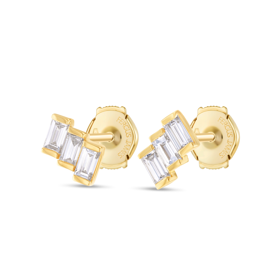Ladder Natural Diamond Baguette Stair Earrings Yellow Gold