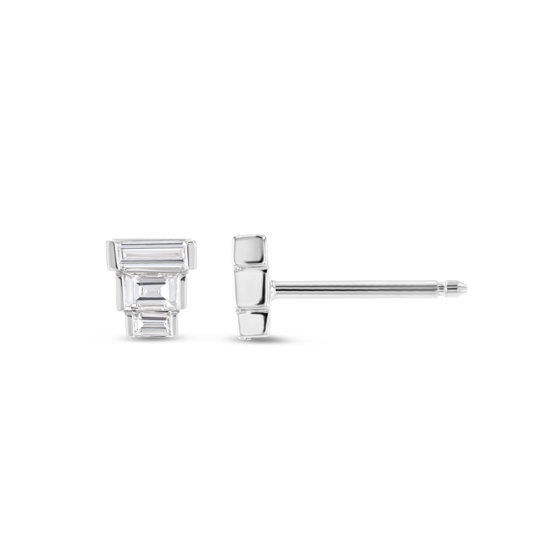 Trio Natural Diamond Baguette Earrings White Gold