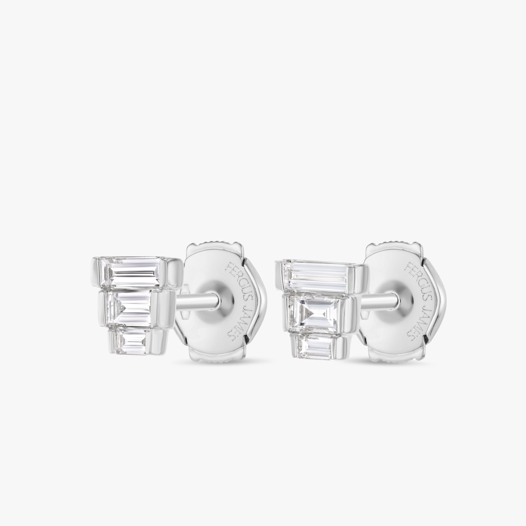 Trio Natural Diamond Baguette Earrings White Gold