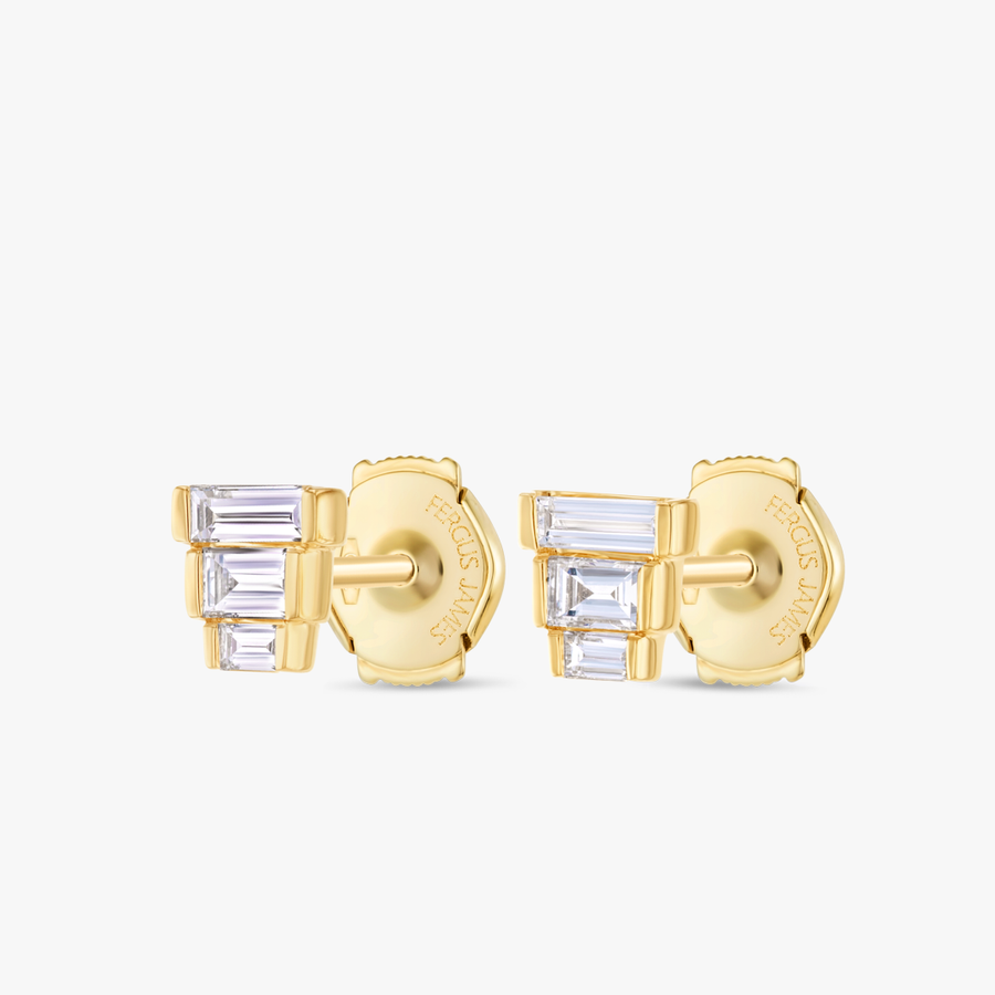Trio Natural Diamond Baguette Earrings Yellow Gold