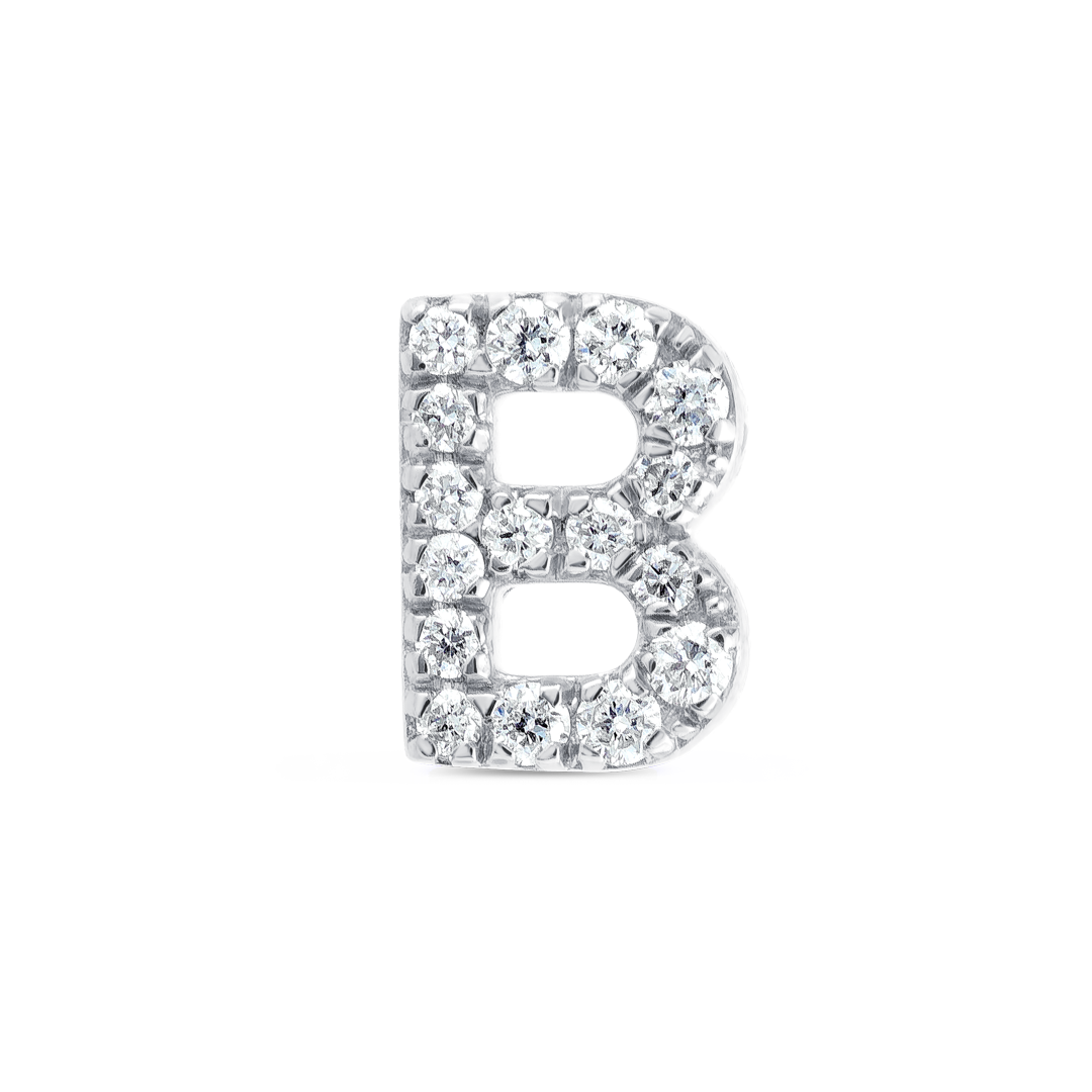 B Letter Natural Diamond Single Stud Earring White Gold