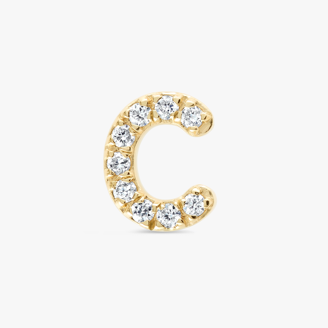 C Letter Natural Diamond Single Stud Earring Yellow Gold