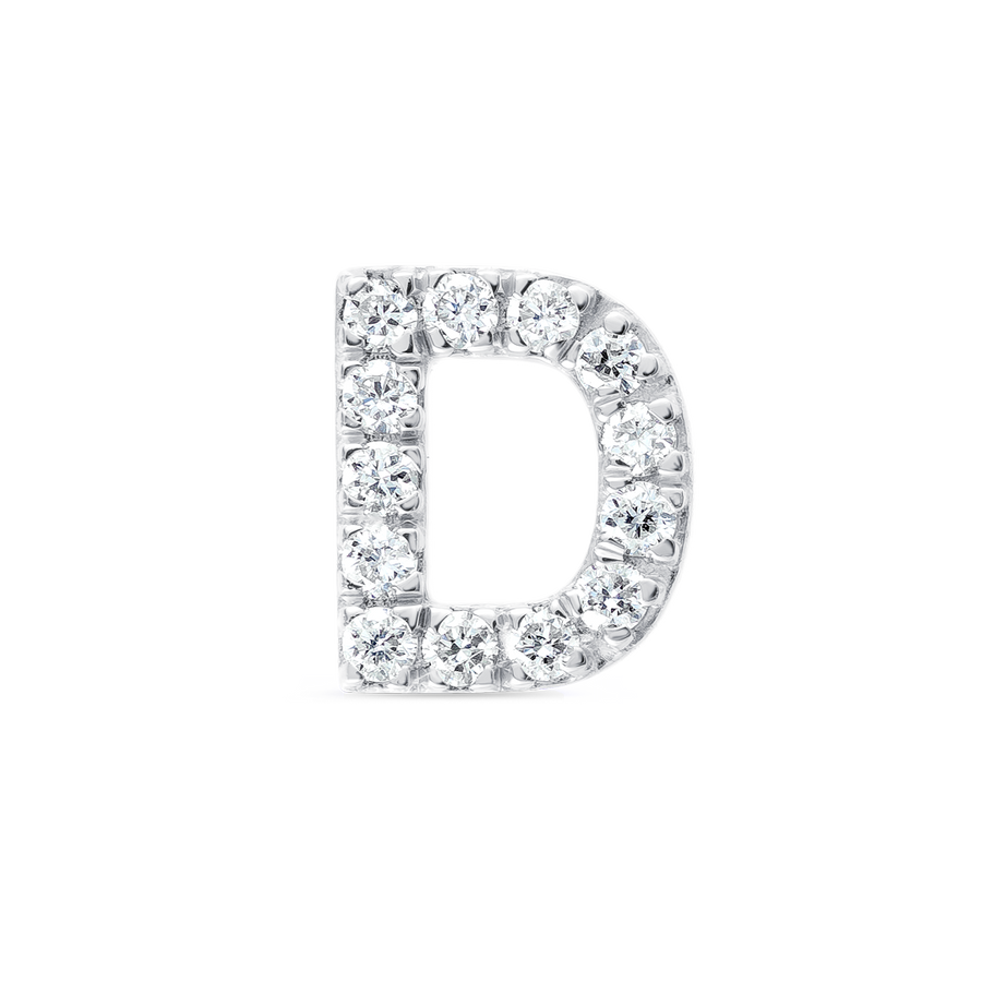 D Letter Natural Diamond Single Stud Earring White Gold