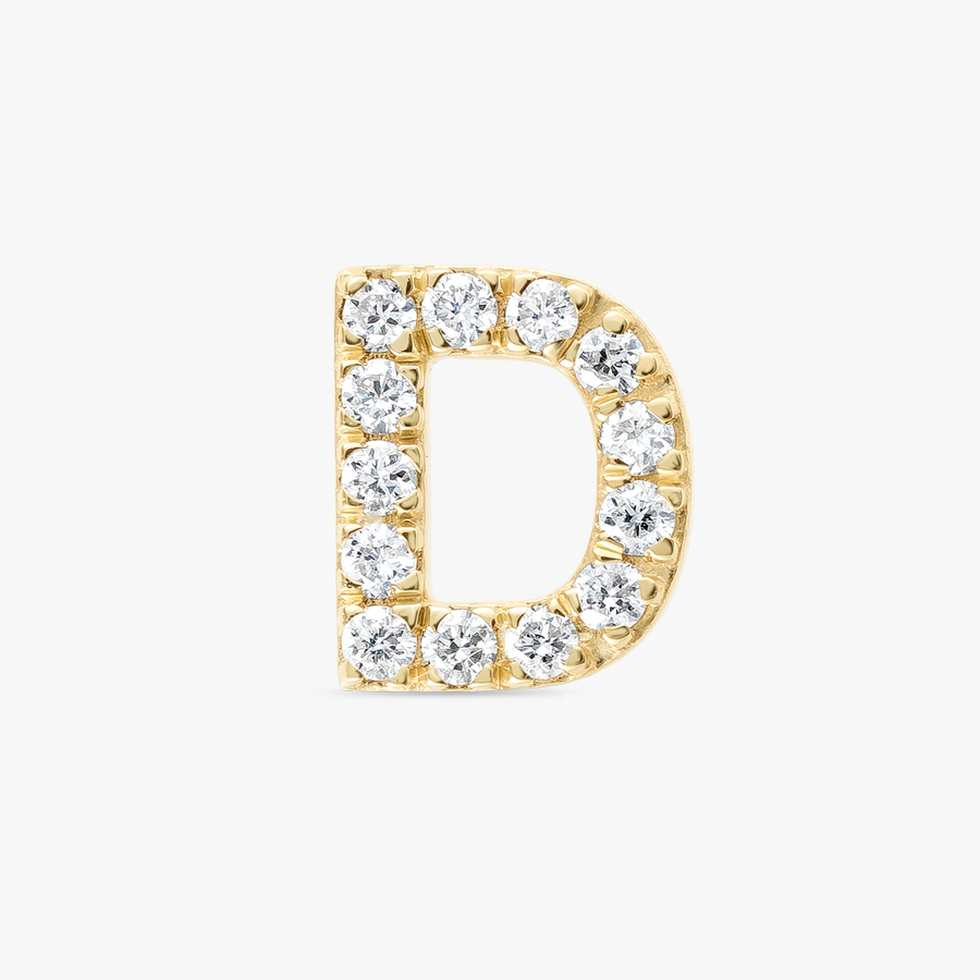 D Letter Natural Diamond Single Stud Earring Yellow Gold