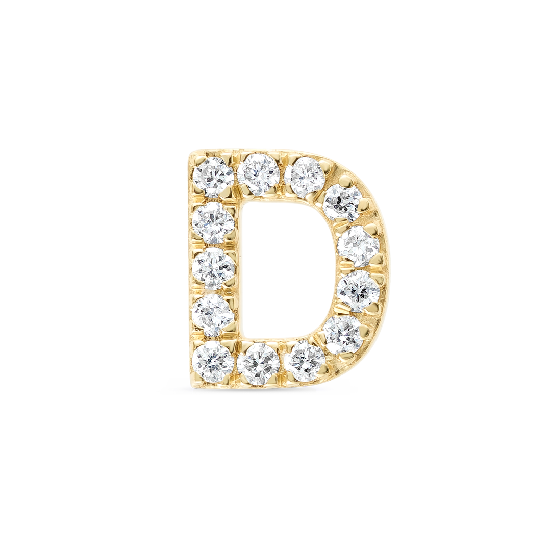 D Letter Natural Diamond Single Stud Earring Yellow Gold