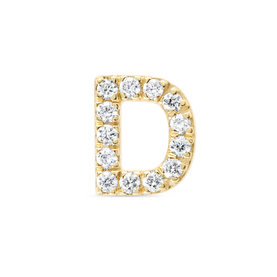 D Letter Natural Diamond Single Stud Earring Yellow Gold