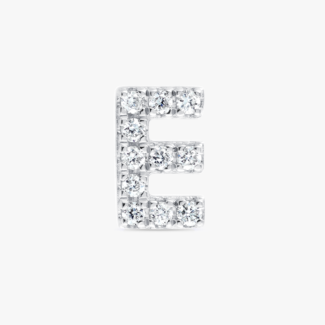 E Letter Natural Diamond Single Stud Earring White Gold