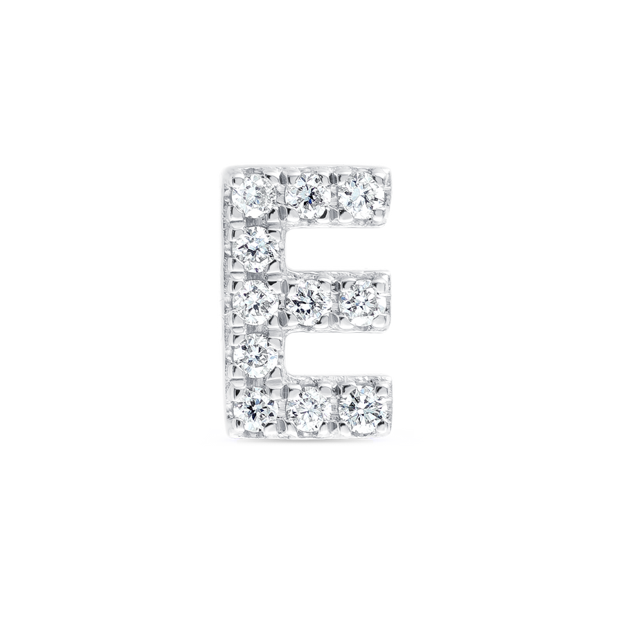 E Letter Natural Diamond Single Stud Earring White Gold