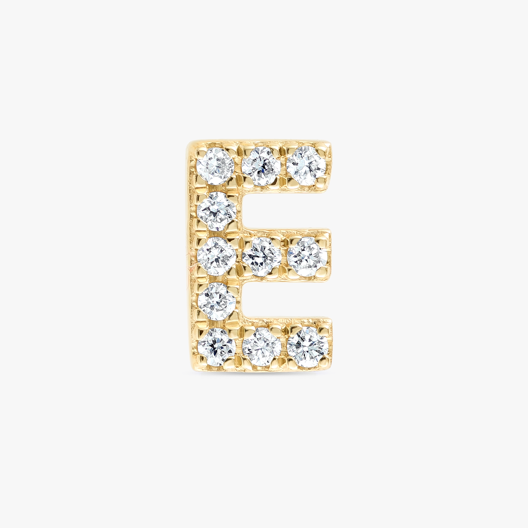 E Letter Natural Diamond Single Stud Earring Yellow Gold
