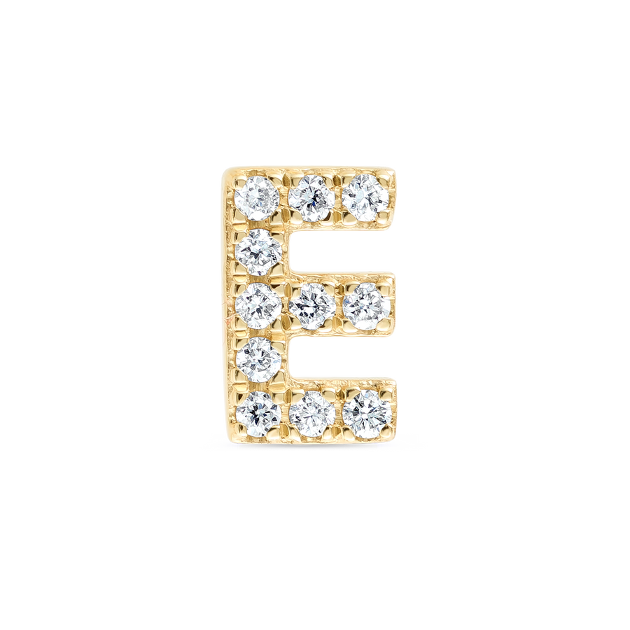 E Letter Natural Diamond Single Stud Earring Yellow Gold