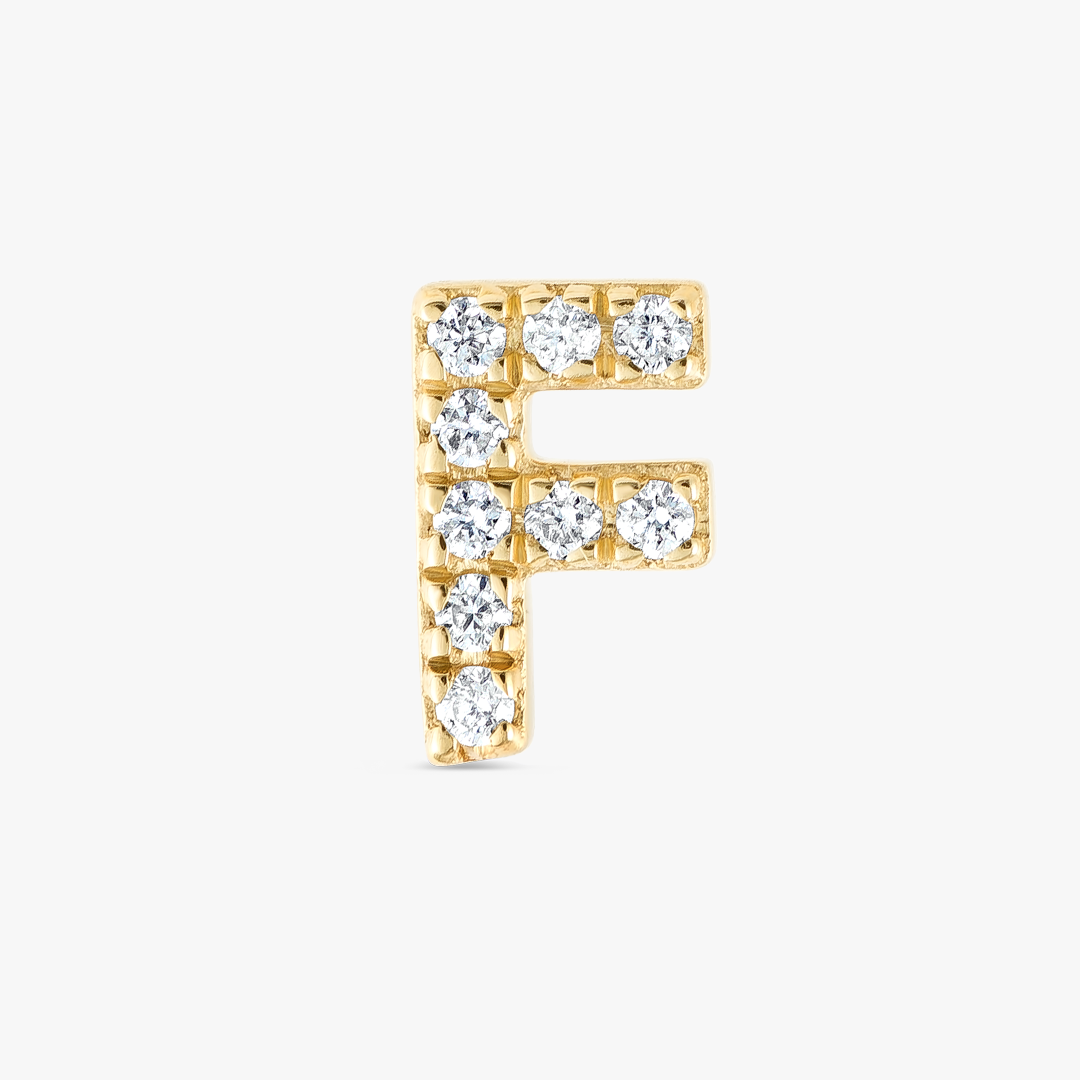 F Letter Natural Diamond Single Stud Earring Yellow Gold