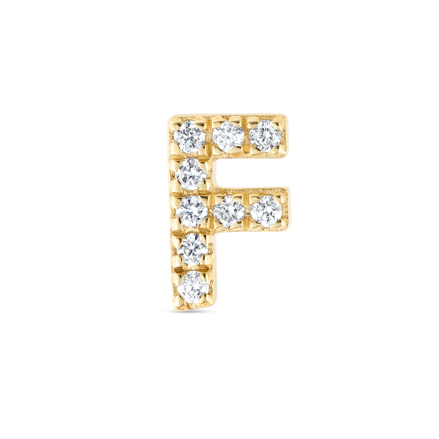 F Letter Natural Diamond Single Stud Earring Yellow Gold