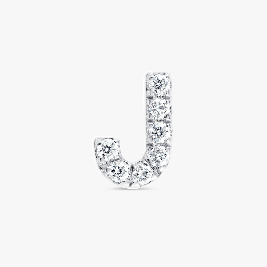 J Letter Natural Diamond Single Stud Earring White Gold