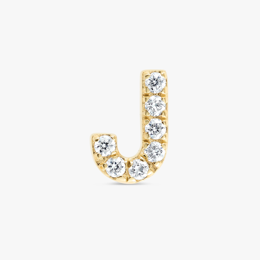 J Letter Natural Diamond Single Stud Earring Yellow Gold