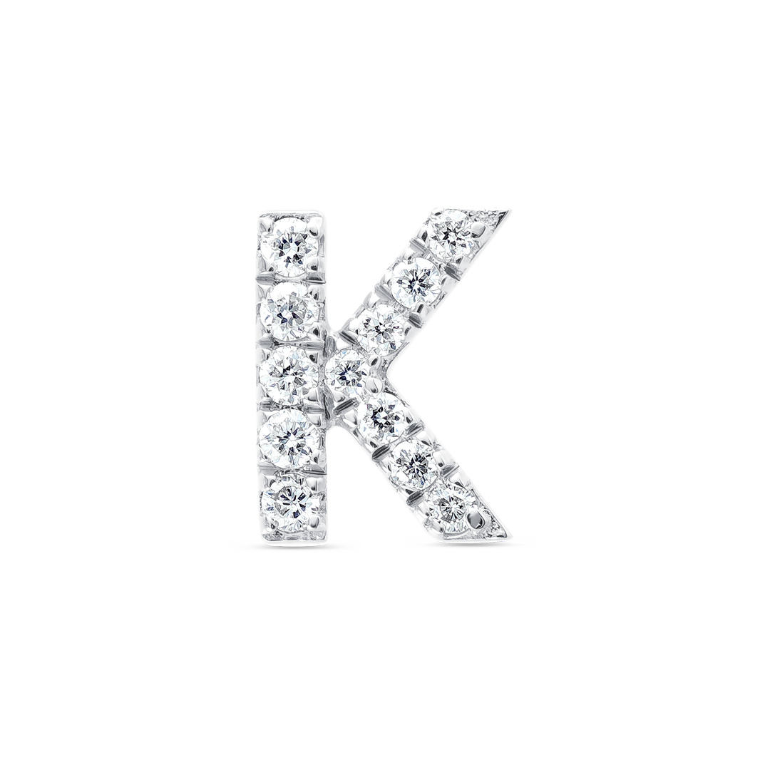 K Letter Natural Diamond Single Stud Earring White Gold