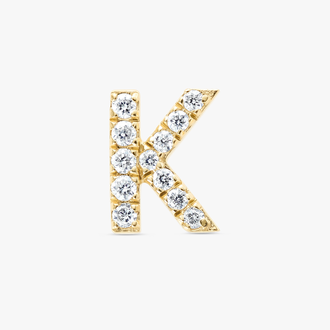 K Letter Natural Diamond Single Stud Earring Yellow Gold