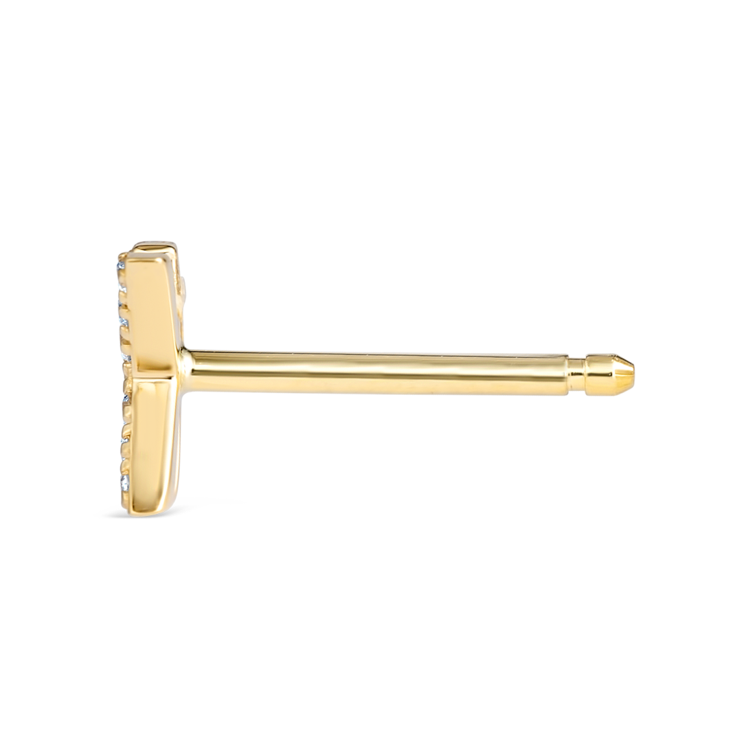 K Letter Natural Diamond Single Stud Earring Yellow Gold