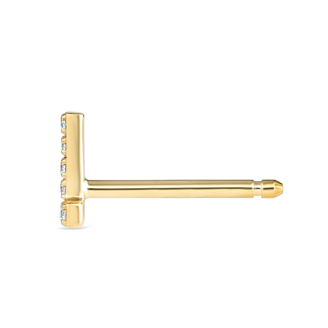 L Letter Natural Diamond Single Stud Earring Yellow Gold