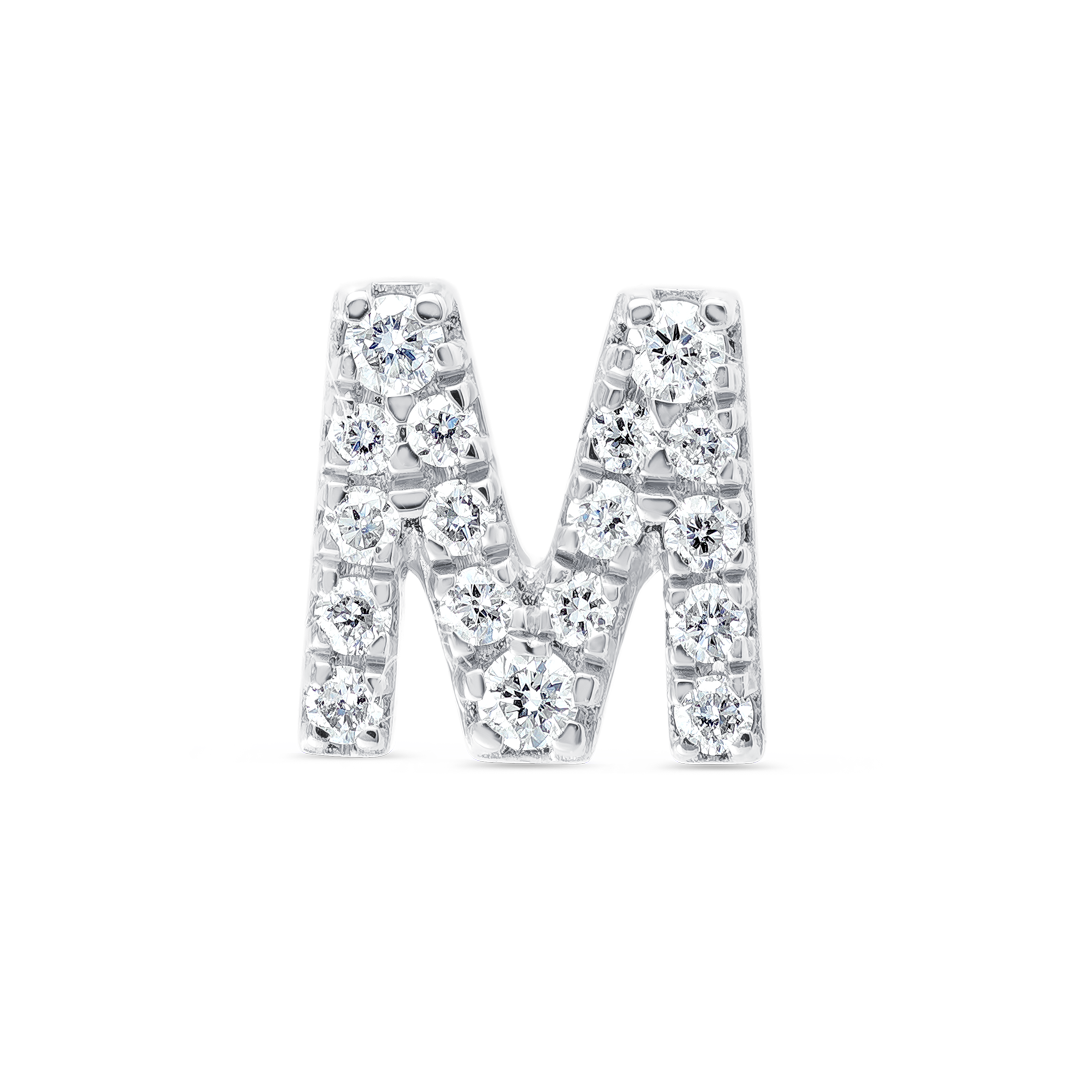 M Letter Natural Diamond Single Stud Earring White Gold