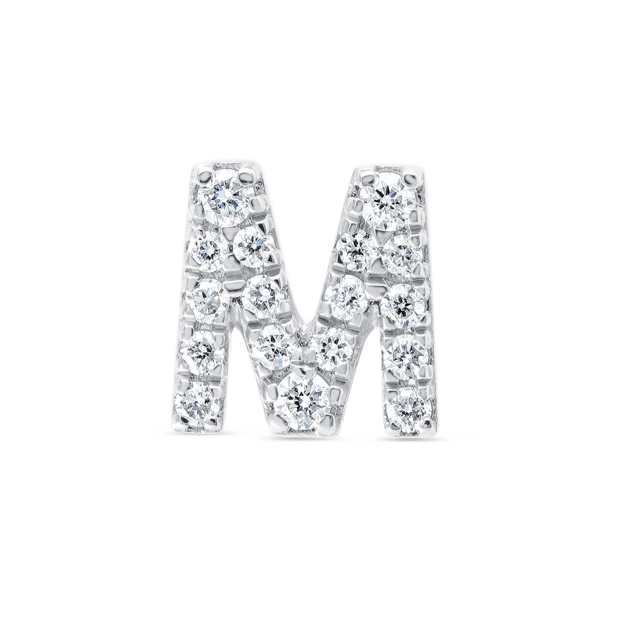 M Letter Natural Diamond Single Stud Earring White Gold