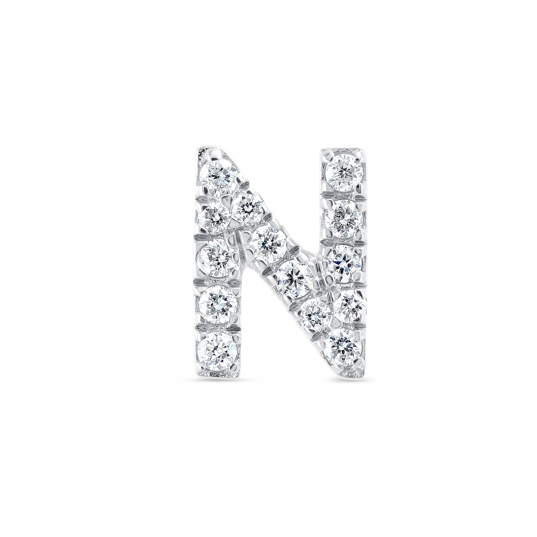N Letter Natural Diamond Single Stud Earring White Gold