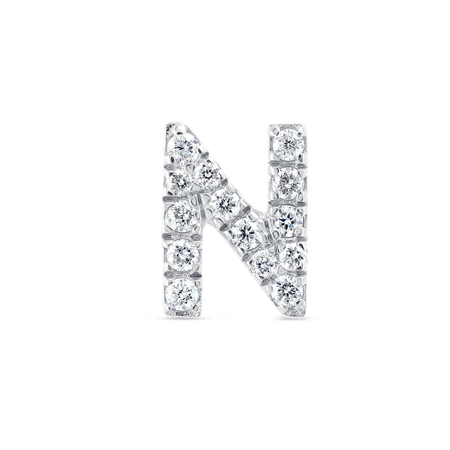 N Letter Natural Diamond Single Stud Earring White Gold