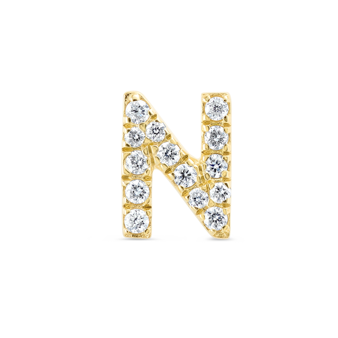 N Letter Natural Diamond Single Stud Earring Yellow Gold