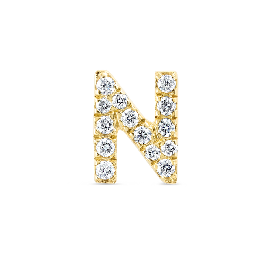 N Letter Natural Diamond Single Stud Earring Yellow Gold