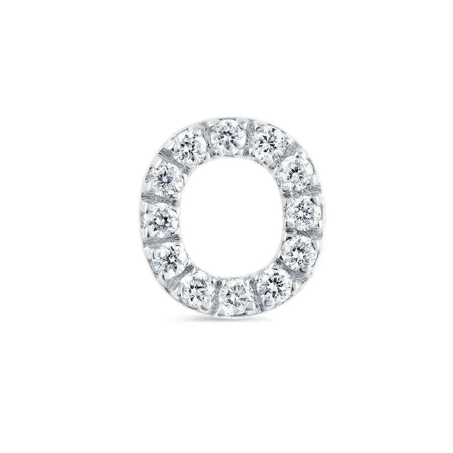 O Letter Natural Diamond Single Stud Earring White Gold