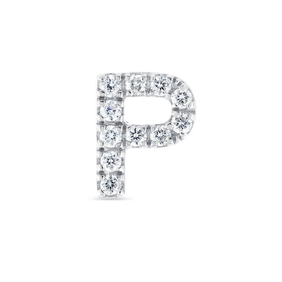 P Letter Natural Diamond Single Stud Earring White Gold