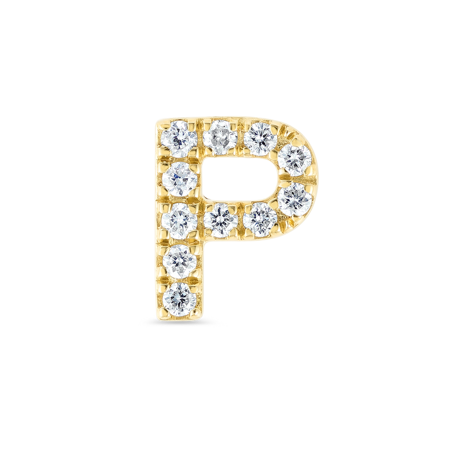 P Letter Natural Diamond Single Stud Earring Yellow Gold