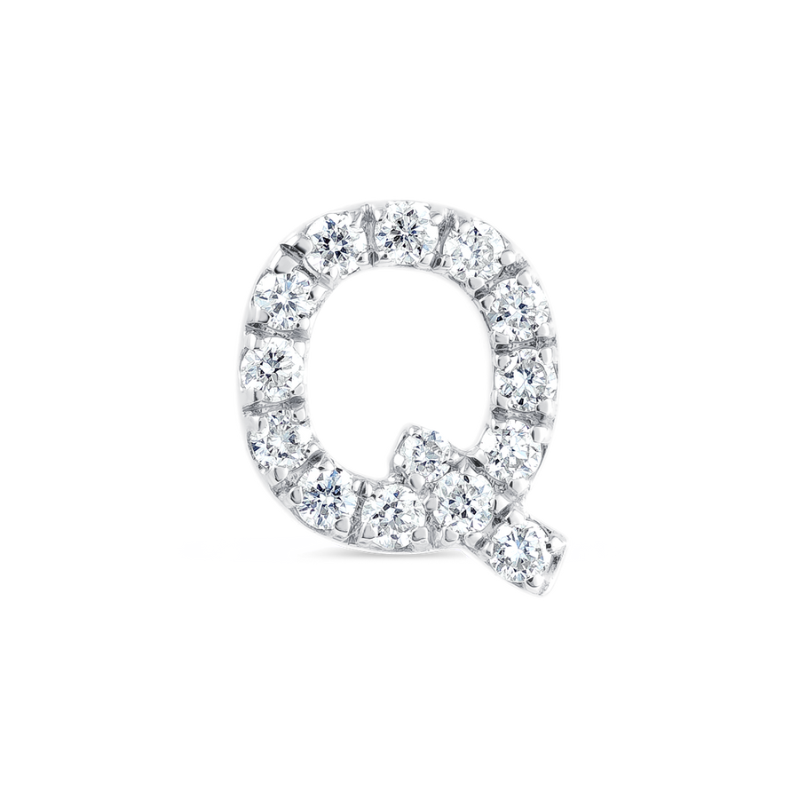 Q Letter Natural Diamond Single Stud Earring White Gold