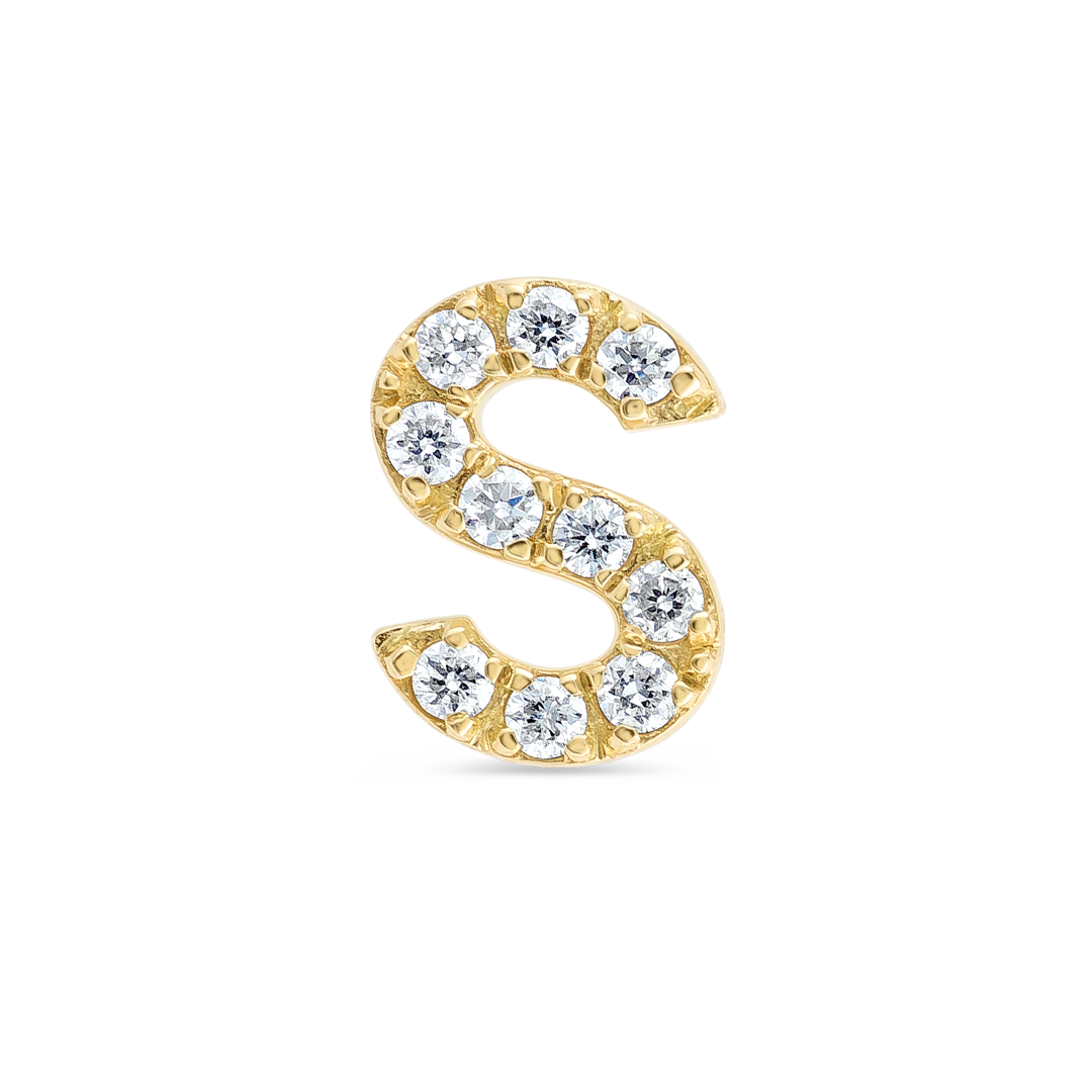S Letter Natural Diamond Single Stud Earring Yellow Gold
